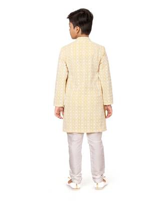 Boy's Yellow Embroidered Georgette Kurta Churidar 5