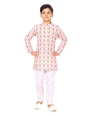 Boy's Off White Cotton Printed Kurta Churidar 2