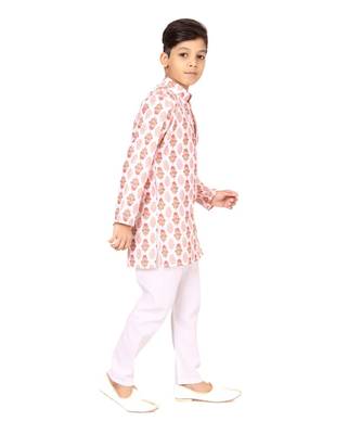 Boy's Off White Cotton Printed Kurta Churidar 3