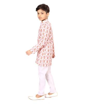 Boy's Off White Cotton Printed Kurta Churidar 4