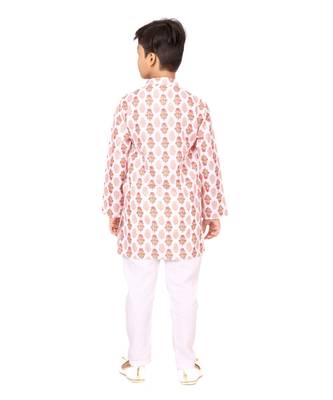 Boy's Off White Cotton Printed Kurta Churidar 5