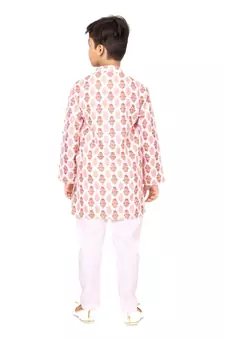Boy's Off White Cotton Printed Kurta Churidar