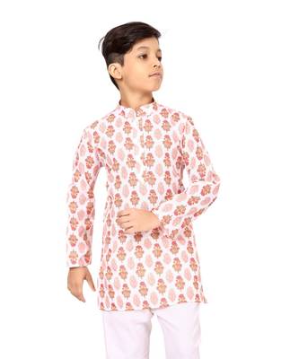 Boy's Off White Cotton Printed Kurta Churidar 6