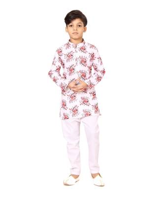Boy's Off White Cotton Printed Kurta Churidar 2