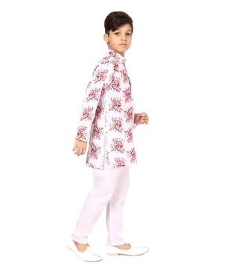Boy's Off White Cotton Printed Kurta Churidar 3
