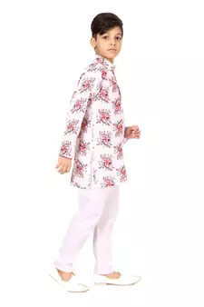 Boy's Off White Cotton Printed Kurta Churidar