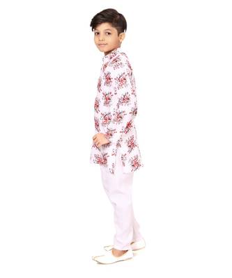 Boy's Off White Cotton Printed Kurta Churidar 4