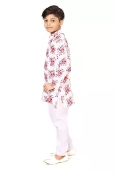 Boy's Off White Cotton Printed Kurta Churidar