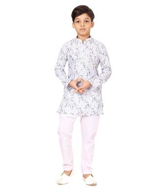 Boy's Off White Cotton Printed Kurta Churidar 2