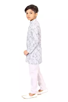 Boy's Off White Cotton Printed Kurta Churidar