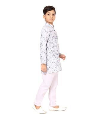 Boy's Off White Cotton Printed Kurta Churidar 4