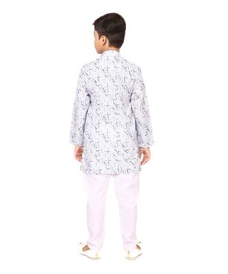 Boy's Off White Cotton Printed Kurta Churidar 5