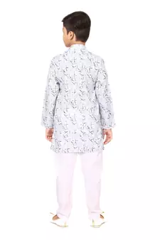 Boy's Off White Cotton Printed Kurta Churidar