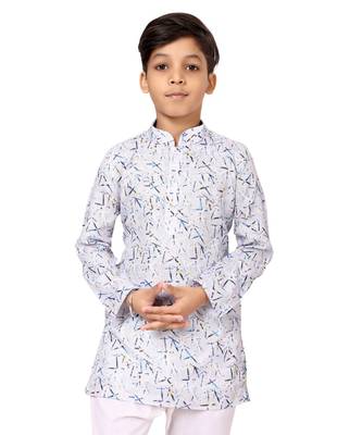 Boy's Off White Cotton Printed Kurta Churidar 6