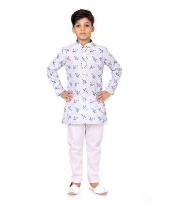 Boy's Off White Cotton Printed Kurta Churidar 2