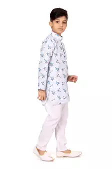 Boy's Off White Cotton Printed Kurta Churidar