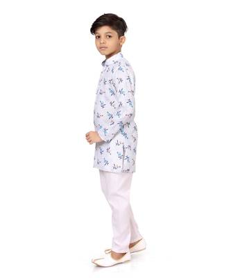 Boy's Off White Cotton Printed Kurta Churidar 4
