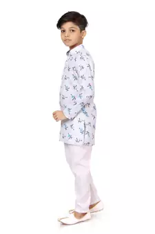Boy's Off White Cotton Printed Kurta Churidar