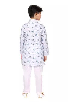 Boy's Off White Cotton Printed Kurta Churidar
