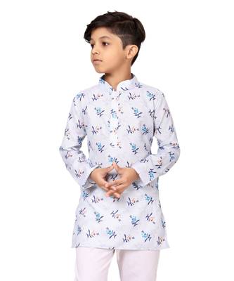 Boy's Off White Cotton Printed Kurta Churidar 6