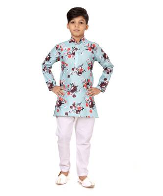 Boy's Sky Blue Cotton Printed Kurta Churidar 2
