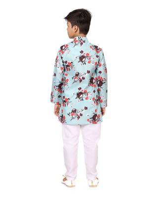 Boy's Sky Blue Cotton Printed Kurta Churidar 5