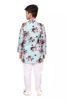 Boy's Sky Blue Cotton Printed Kurta Churidar