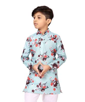 Boy's Sky Blue Cotton Printed Kurta Churidar 6