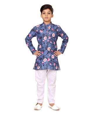 Boy's Blue Cotton Printed Kurta Churidar 2