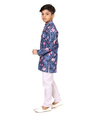 Boy's Blue Cotton Printed Kurta Churidar 4