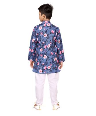 Boy's Blue Cotton Printed Kurta Churidar 5