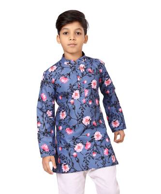 Boy's Blue Cotton Printed Kurta Churidar 6