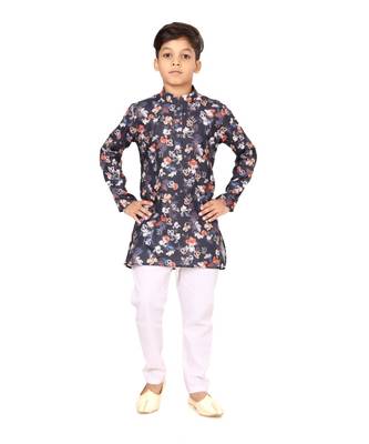 Boy's Black Cotton Printed Kurta Churidar 2