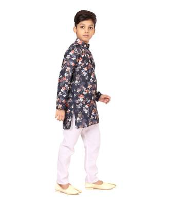 Boy's Black Cotton Printed Kurta Churidar 3