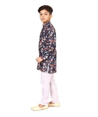 Boy's Black Cotton Printed Kurta Churidar 4