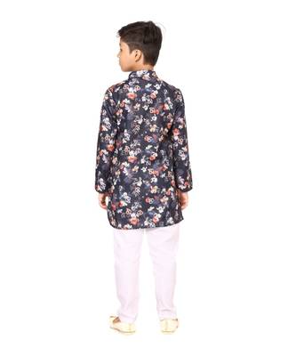 Boy's Black Cotton Printed Kurta Churidar 5