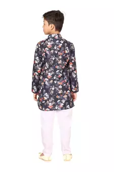 Boy's Black Cotton Printed Kurta Churidar