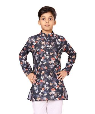 Boy's Black Cotton Printed Kurta Churidar 6