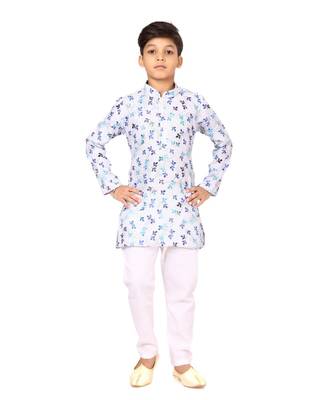 Boy's Off White Cotton Printed Kurta Churidar 2