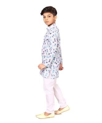 Boy's Off White Cotton Printed Kurta Churidar 3