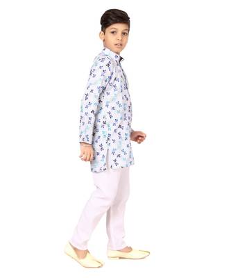 Boy's Off White Cotton Printed Kurta Churidar 4