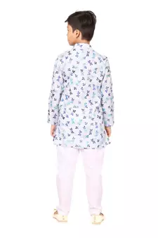 Boy's Off White Cotton Printed Kurta Churidar