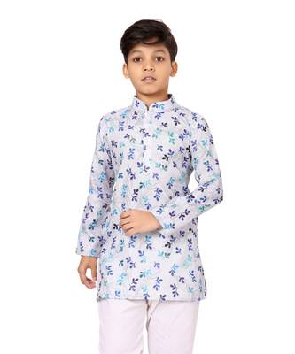 Boy's Off White Cotton Printed Kurta Churidar 6