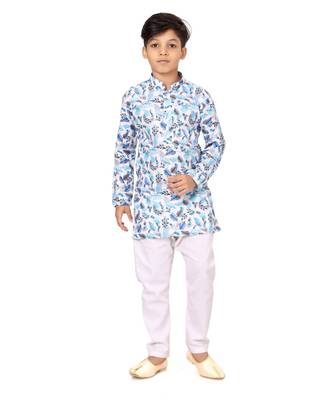 Boy's Off White Cotton Printed Kurta Churidar 2