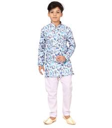 Boy's Off White Cotton Printed Kurta Churidar