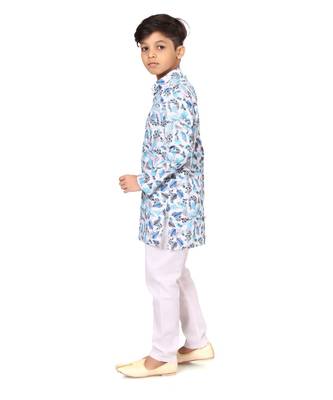 Boy's Off White Cotton Printed Kurta Churidar 3