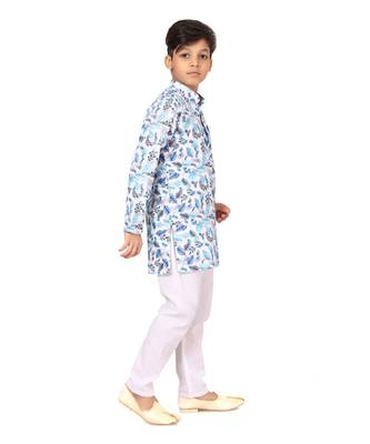 Boy's Off White Cotton Printed Kurta Churidar 4