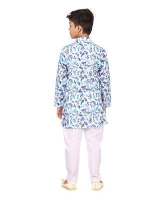 Boy's Off White Cotton Printed Kurta Churidar 5