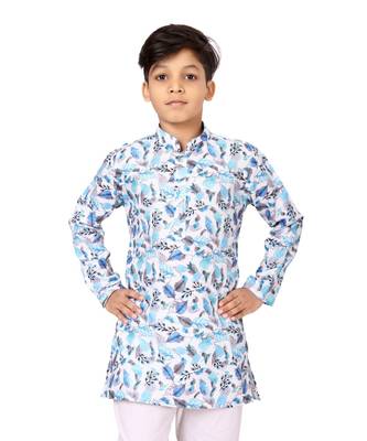Boy's Off White Cotton Printed Kurta Churidar 6