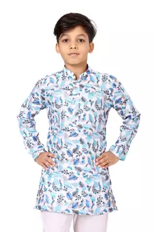 Boy's Off White Cotton Printed Kurta Churidar